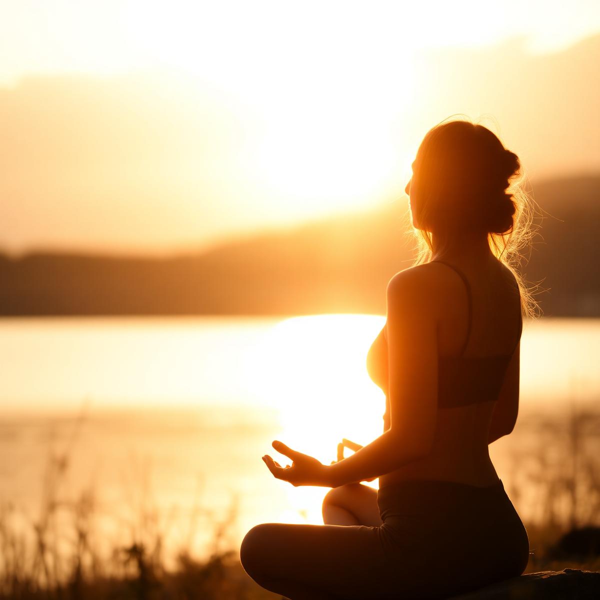 Silhueta em meditação ao entardecer